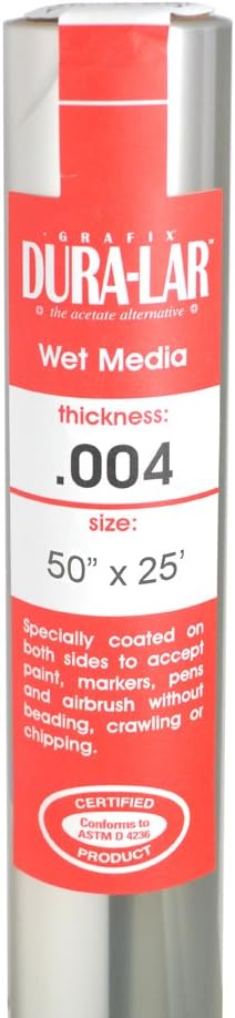 Grafix Dura-Lar 0.004" Film, Ultra Clear Wet Media 50" x25', Plastic Film by Grafix