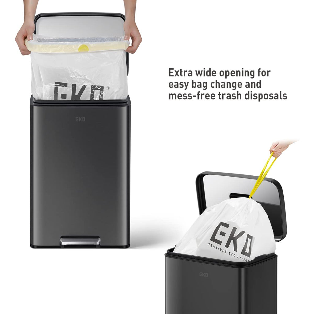EKO Madison Matte Black 50 Liter/13.2 Gallon Step Trash Can with Inner Liner - Fingerprint Resistant Finish