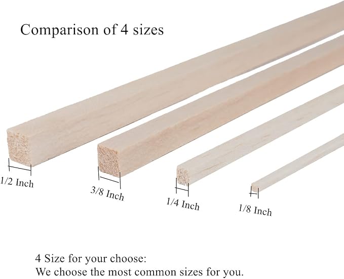 60 Pack Square Wood Dowel Rods 1/4x1/4x12 Inch Balsa Wood Sticks Natural Wood - Image 4