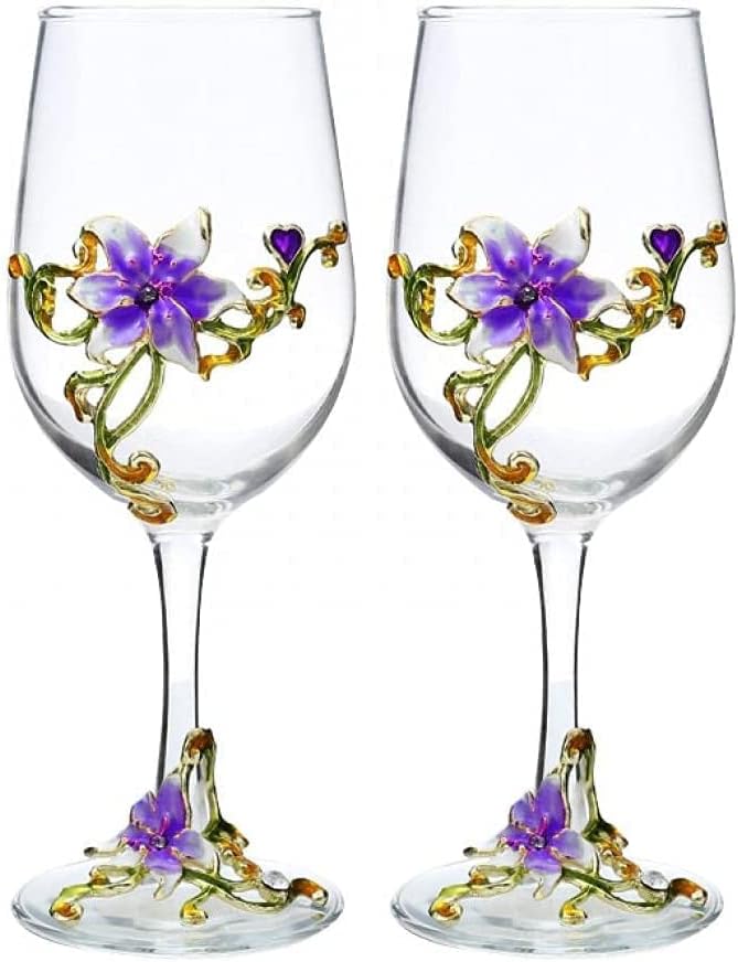 Simcat Handmade Painted Enamel Flower Glass Wine Glasses Transparent Refined by Simcat