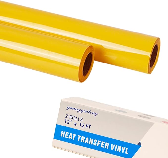 guangyintong Yellow Heat Transfer Vinyl HTV Rolls, 2 Rolls 12" x 12ft Yellow by guangyintong
