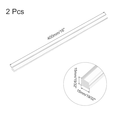 MECCANIXITY 2pcs Acrylic Square Rods 19/32" x 16" Clear Acrylic Dowel Rods - Image 2