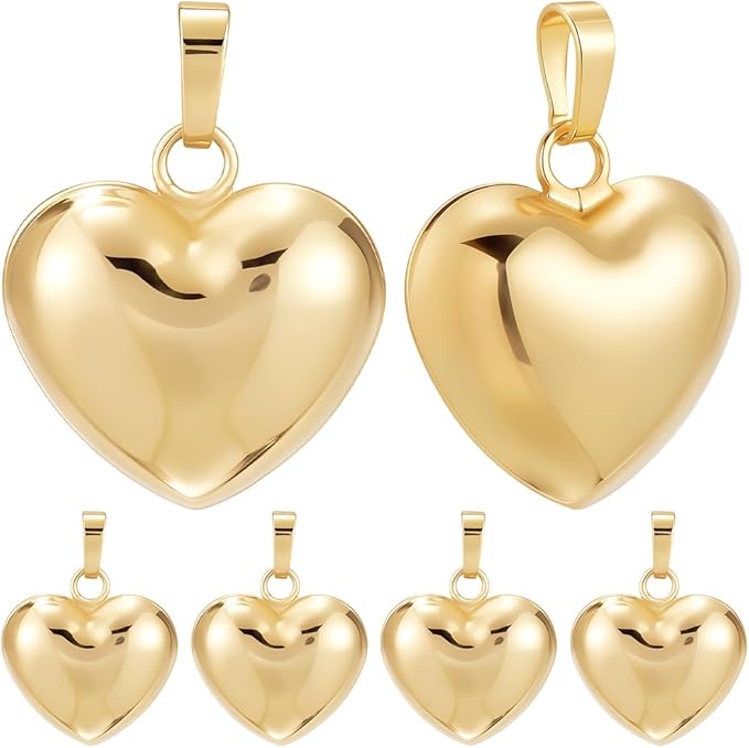 Beebeecraft 1 Box 10Pcs Heart Charm 18K Gold Plated Brass Large Puffy Love by Beebeecraft