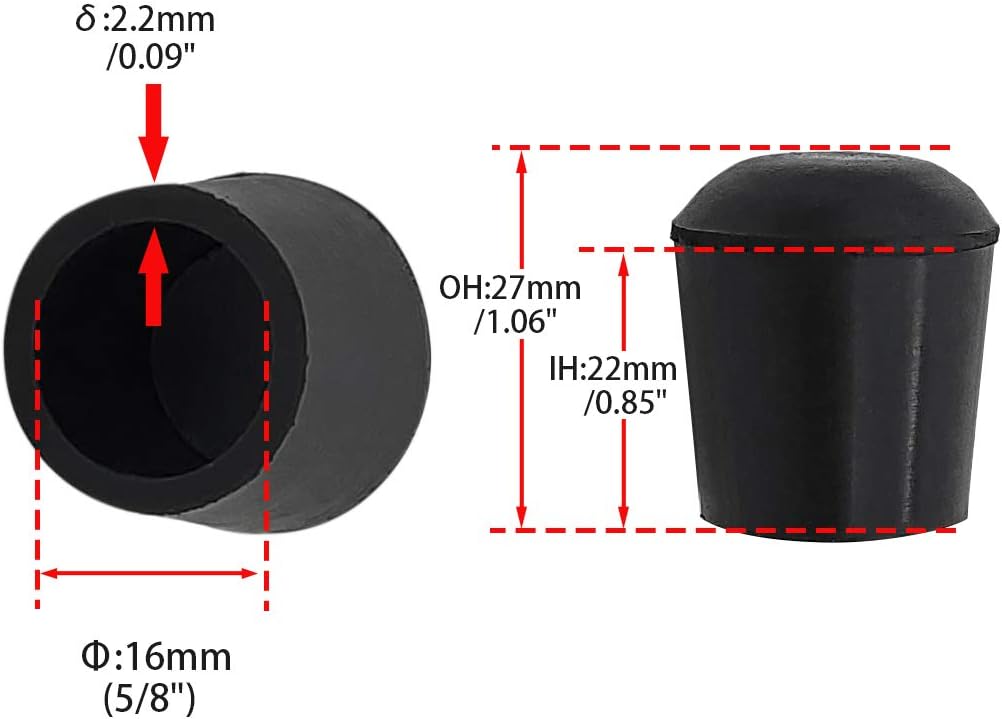 Flyshop Furniture Table Covers Non-Slip Durable Rubber Leg Tips Chair Leg Caps Floor Protector Round Black 4PCS Size 16mm, 5/8"