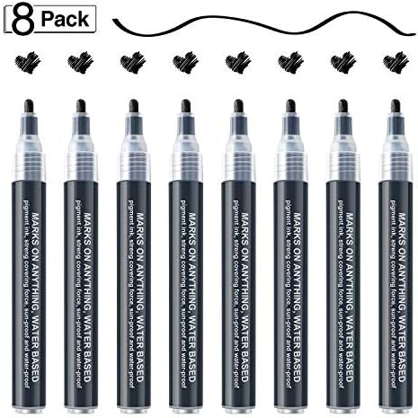 AKARUED Black Acrylic Paint Markers, 8 Pack Acrylic Black Paint Pen Sets - Image 2
