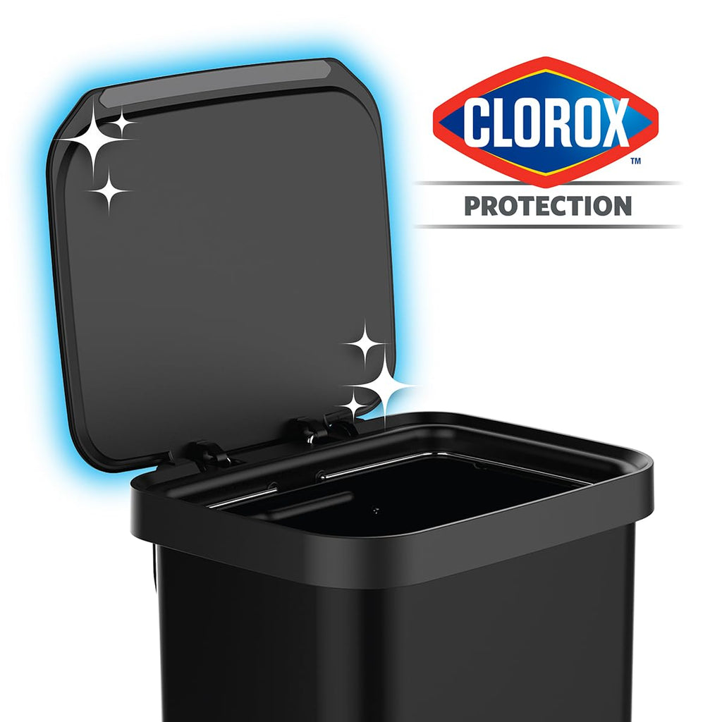 Glad Stainless Steel Step Trash Can, Series 2 with Clorox Protection - Large Black Kitchen Garbage Bin with Soft Close Lid, Foot Pedal and Waste Bag Roll Holder, 20 Gallon