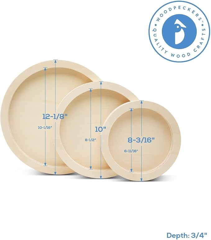 Circle Wood Panel 12-1/8 inch Diameter, Unfinished Wooden Trays - Image 4