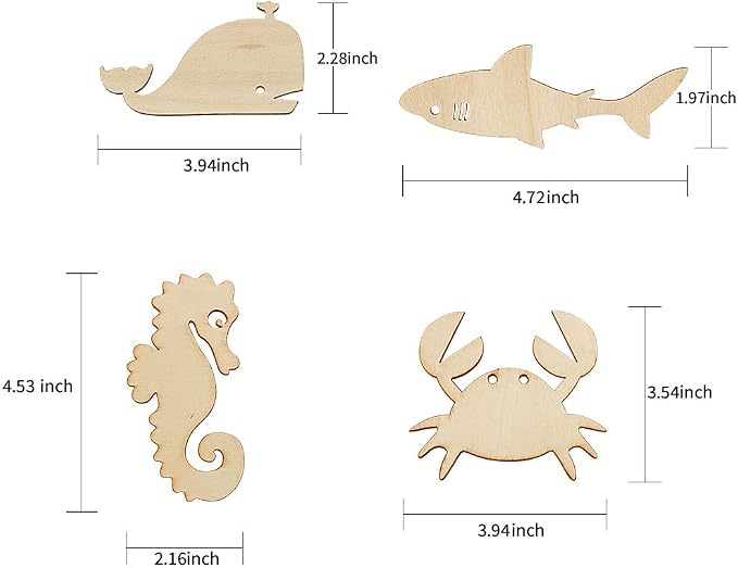 48 Pack Unfinished Wooden Ocean Sea Animal Life Cutouts, Seahorse Shapes Model - Image 2