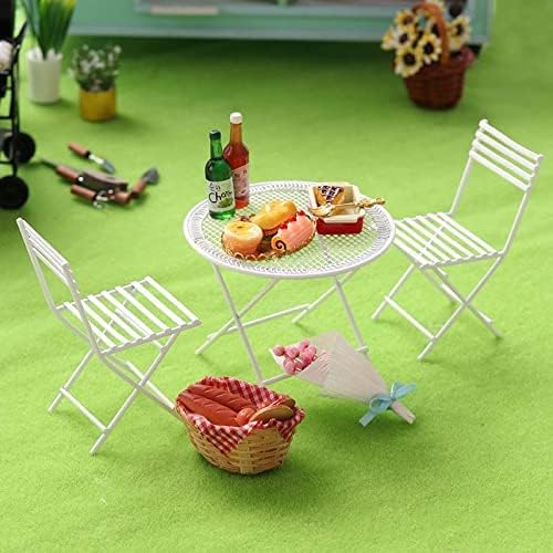 Dollhouse Miniature Bistro Table & Chairs Set Accessories Metal 1:12 Scale - Image 3