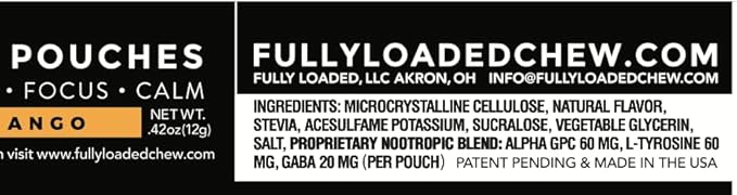 Fully Loaded Alpha Nootropic Pouches (Mango) - 5 Cans - 15 Pouches per can -Effective Nootropic Delivery, Nic Pouch Replacement - Faster Absorption, Alpha GPC, L-Tyrosine, GABA