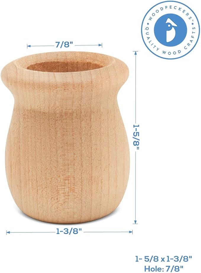 Bean Pot Candle Cups, 1-5/8 Inch, 29/32 Inch Hole, Wood Turnings - Image 2