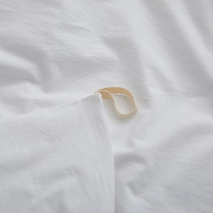 White Duvet Cover Full Size, 100% Washed Cotton Linen Like Bedding Set - Image 4