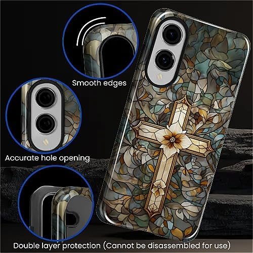 for Samsung Galaxy S25 Edge Case, Christian Cross Stained Glass Pattern Glossy - Image 5