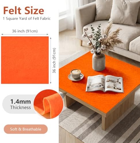 Neon Orange Felt Fabric 36'' X 36'', 1.4mm Large Felt Sheets Soft Durable - Image 2