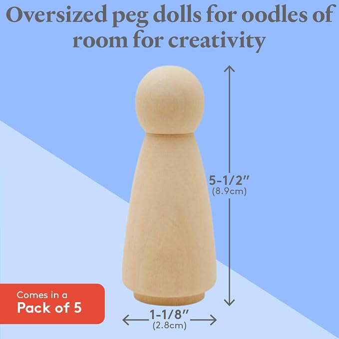 Wood Peg Dolls, 5.5 Inch Large Mom/Angel Shape Wood Peg People, Strong Birch - Image 4