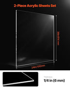 VEVOR Plexiglass Acrylic Sheet, 24 x 36 Inch 1/4 Inch Thick Clear Plastic Cast - Image 2