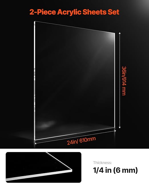 VEVOR Plexiglass Acrylic Sheet, 24 x 36 Inch 1/4 Inch Thick Clear Plastic Cast - Image 2