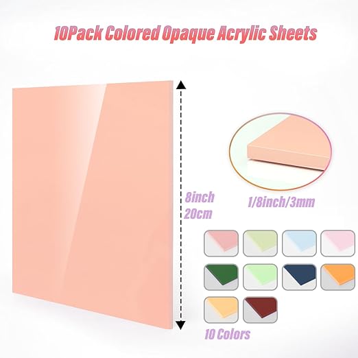 Acrylic Sheets 10 Pcs 8x8 200x200mm Pastel Plexiglass Sheets 1/8 inch Thick - Image 4