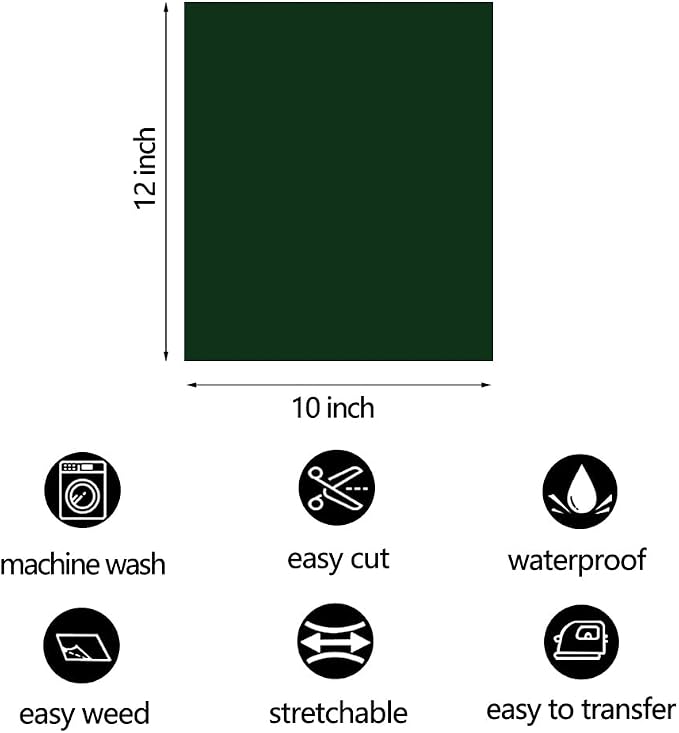FUNKAKA Dark Green HTV Heat Transfer Vinyl Sheets, 10 Sheets Sticky HTV Vinyl - Image 4