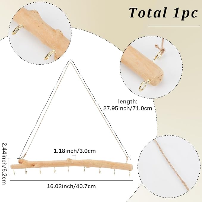 15 Inch 9 Hook Driftwood Wall Hanging Branch Hanger Natural Wood Farmhouse - Image 2
