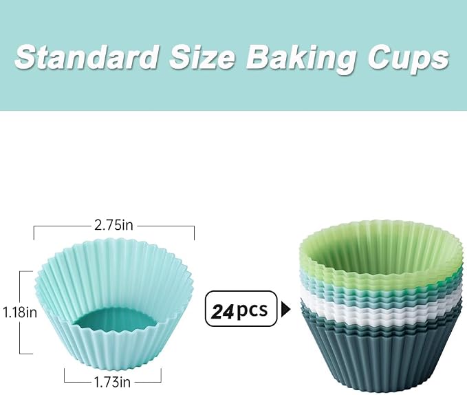 Silicone Baking Muffin Cups Cupcake Liners 24 Pack Non-stick Reusable Cake Molds - Image 3
