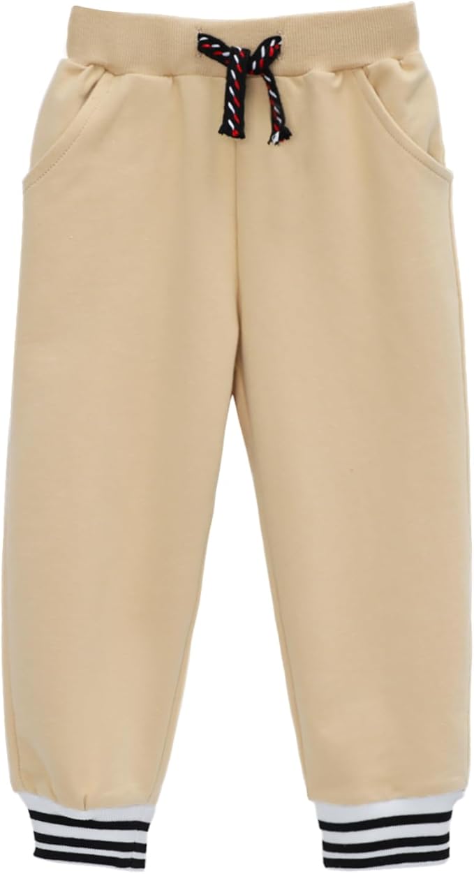 HILEELANG Toddler Boys Cotton Jogger Sweatpants 3 Pack, Soft Adjust Elastic Waist Pants with Pockets, Sizes 12M-7T