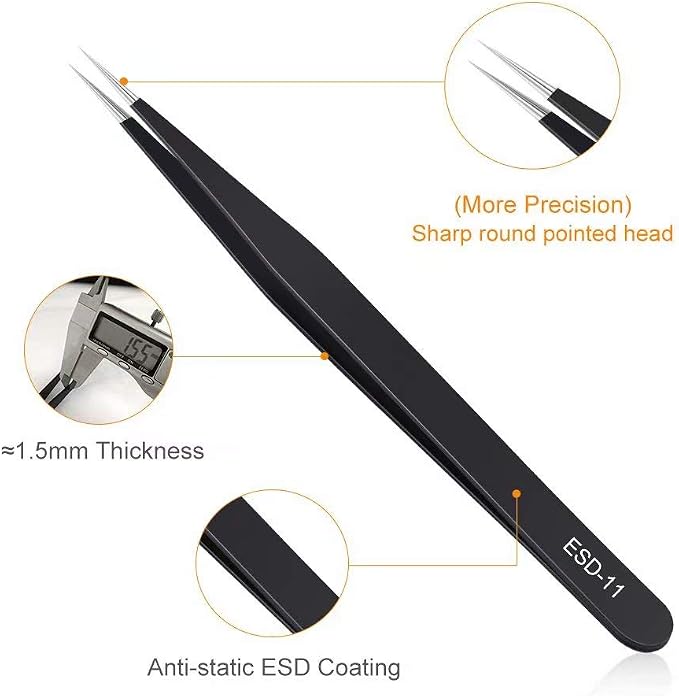 6PCS Precision Tweezers Set, Upgraded Anti-Static Stainless Steel Curved of - Image 2