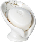 Soap Dish, Soap Holder Self Draining Leaf Shape Soap Dishes, Ceramic Drain Soap Dish for Sink Bathroom Shower Kitchen, Easy to Clean Keeps Soap Dry, Cream White & Gold Marble Pattern, ANTIS'S HOME