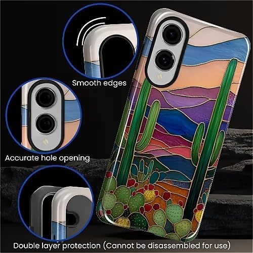 for Samsung Galaxy S25 Edge Case, Stained Glass Cactus Pattern Glossy 2 in 1 - Image 5