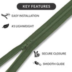12 Inch Army Green Nylon Coil Zipper | Closed-End Non-Separating Zipper - Image 7