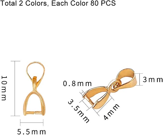 PH PandaHall 160pcs Brass Pinch Bails Golden Silver Pendant Chain Connector - Image 2