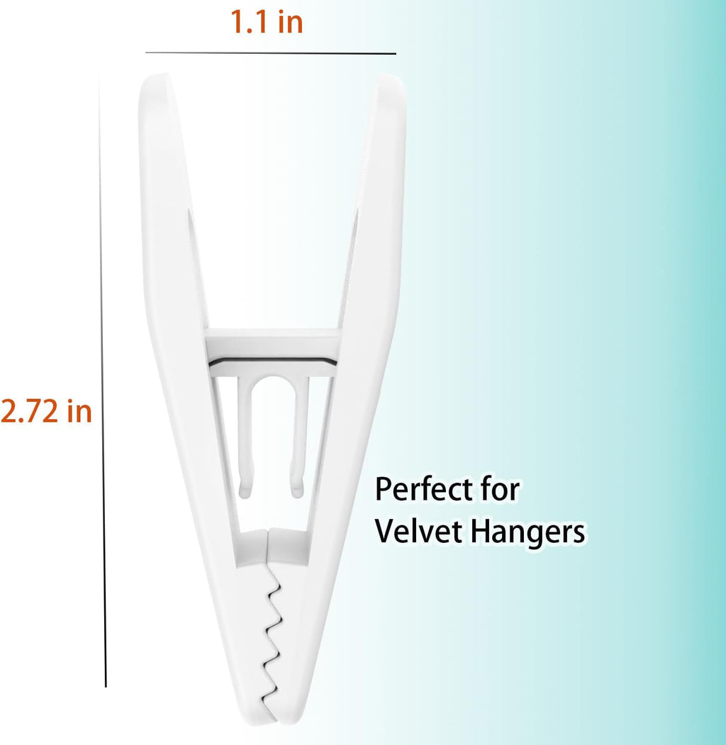 Hanger Clips for Velvet Hangers (White, 40 PCS), Non-Slip Plastic Clips Pant Skirt Hanger Clips for Flocking Hangers