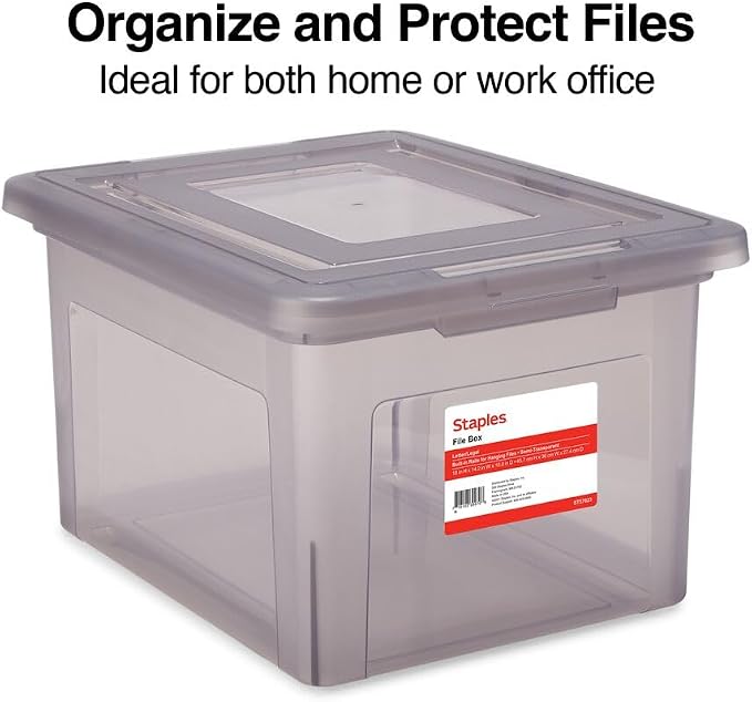 STAPLES File Box Plastic File Box Snap, Letter/Legal Size, Frost Gray - Image 4