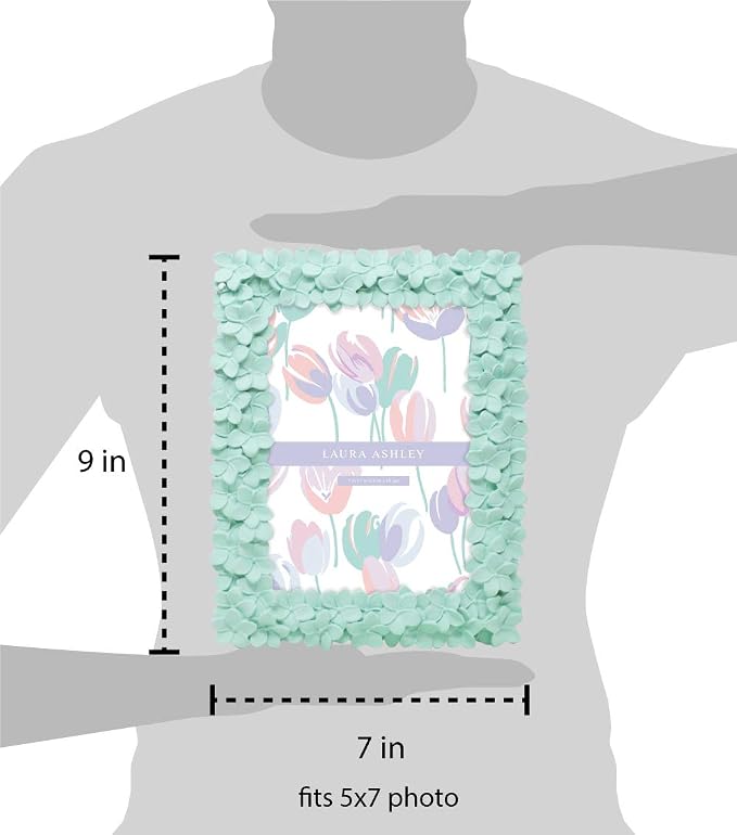 Laura Ashley 5x7 Mint Green Flower Textured Hand-Crafted Resin Picture Frame - Image 4