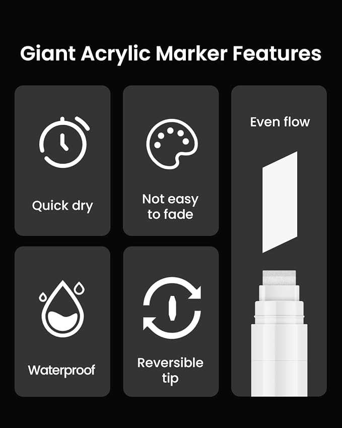 BIGTHUMB Thick White Jumbo Poster Markers: 3 Pcs 15mm Wide Tip Large Acrylic - Image 4