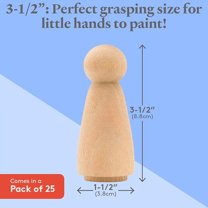 Large Wood Peg Dolls 3-1/2 inch, Mom/Angel Shape Peg People - Image 4