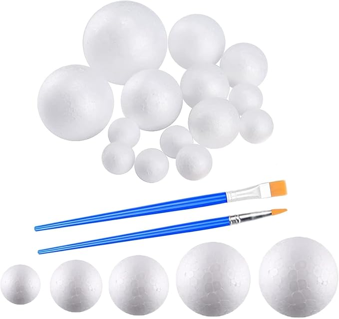 hesmartly 50 Pack Craft Foam Balls, 5 Sizes Foam Balls and 2 Pieces Painting by hesmartly