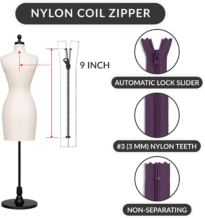 Nylon Coil Zipper 9 Inch Non-Separating Closed End – Purple – Replacement Zipper - Image 2