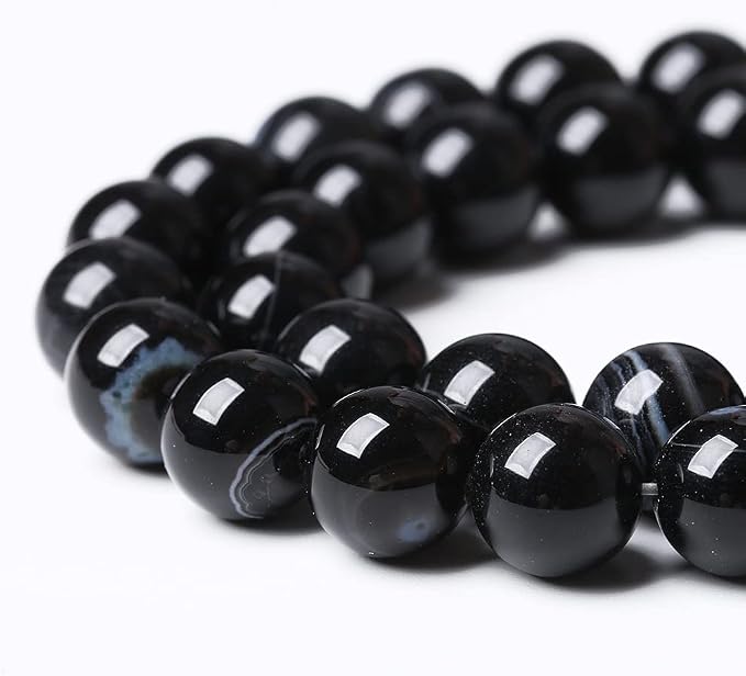 90PCS 4mm Natural Black Striped Agate Beads Gemstone Round Loose Beads - Image 3
