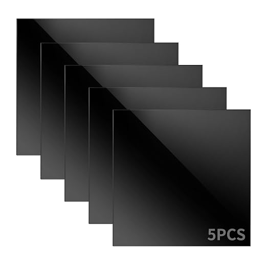 5 Pack 12x12 Inch Black Mirrored Acrylic Sheets, 1/8 in Thick | Mirror Acrylic by KEJJNYER
