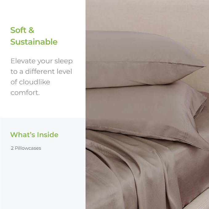 Cariloha Classic 2-Piece Twill Pillowcase Set | Beach Linen | King | Viscose - Image 2