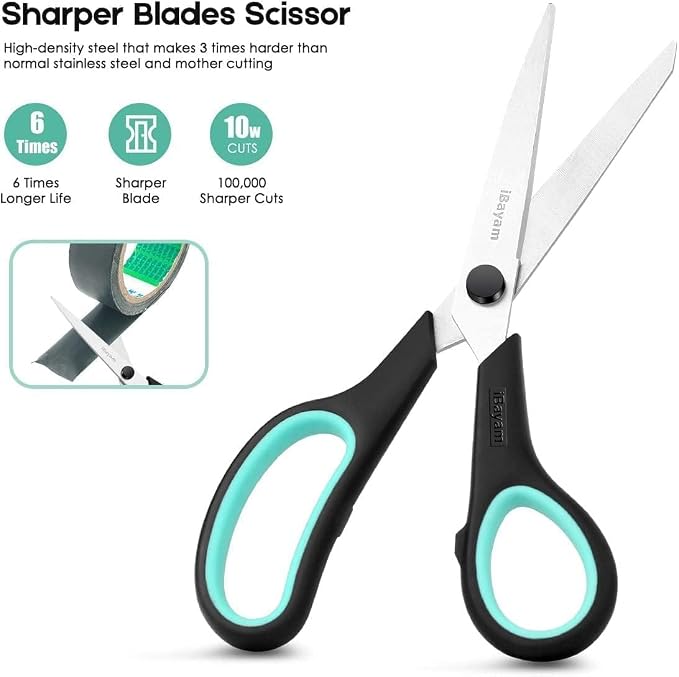iBayam 8.5" All Purpose Sharp Black Scissors, Comfort-Grip Handles, School - Image 4