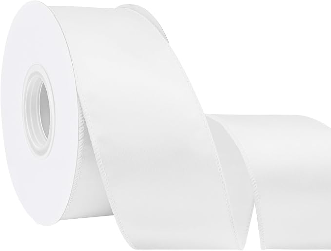 White 2.5 Inch Continuous 25 Yards Satin Wired Ribbon by Simplegoal