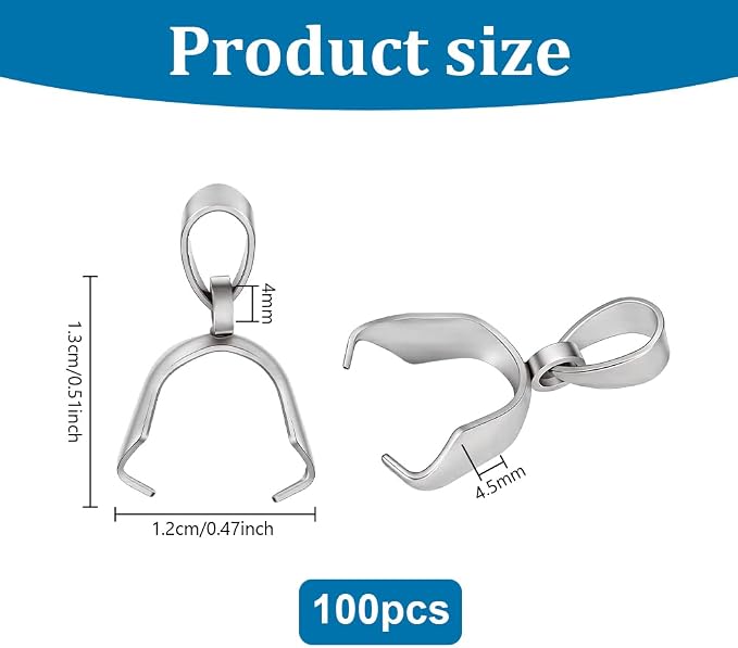 PH PandaHall Pinch Clip, 100 Pieces 304 Stainless Steel Pinch Clip Bail Clasp - Image 2