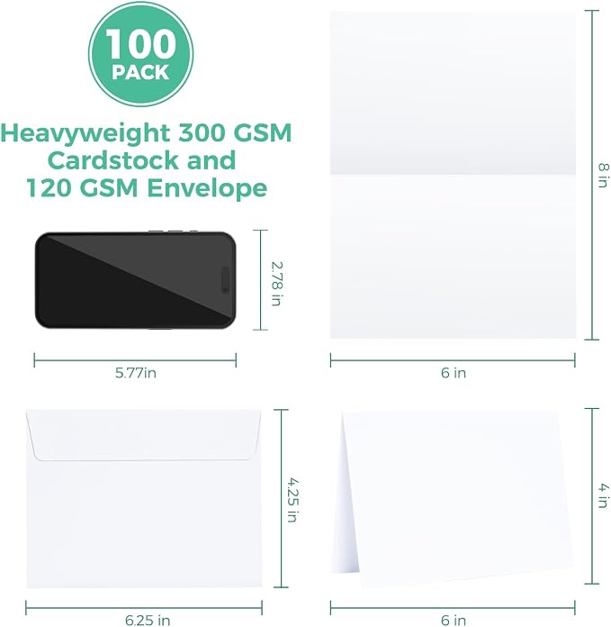 Ohuhu 4x6 Blank White Cards and Self-Seal Envelopes 100 Pack - Image 2