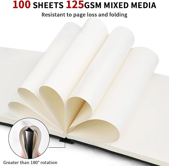 E-WEICHEN Mixed Media Sketch Pad, 8 x 8 inches 125 GSM Sketchbook - Image 5