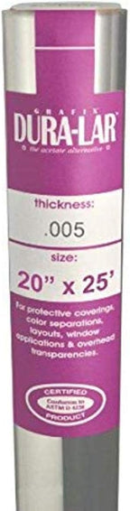 Grafix Dura-Lar 0.005" Film, Ultra Clear, Glossy 20" x25', Mylar/Acetate by Grafix
