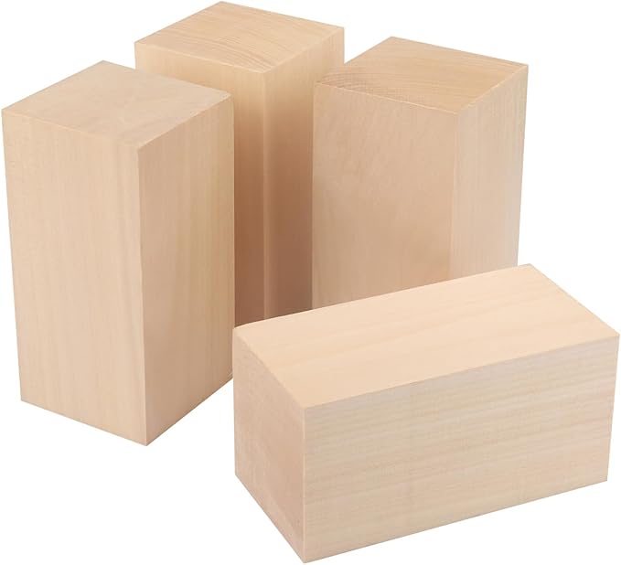4 Pack Basswood Carving Blocks, Soft and Smooth, Easy Whittling and Carving by GNIEMCKIN