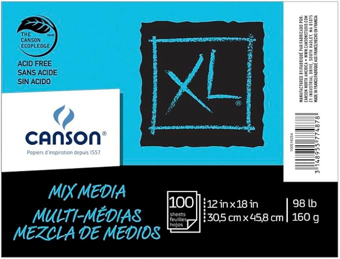 Canson - 100516254 XL Mixed Media Paper, 98 lb, 12 x 18 Inches, 100 Sheets by Canson