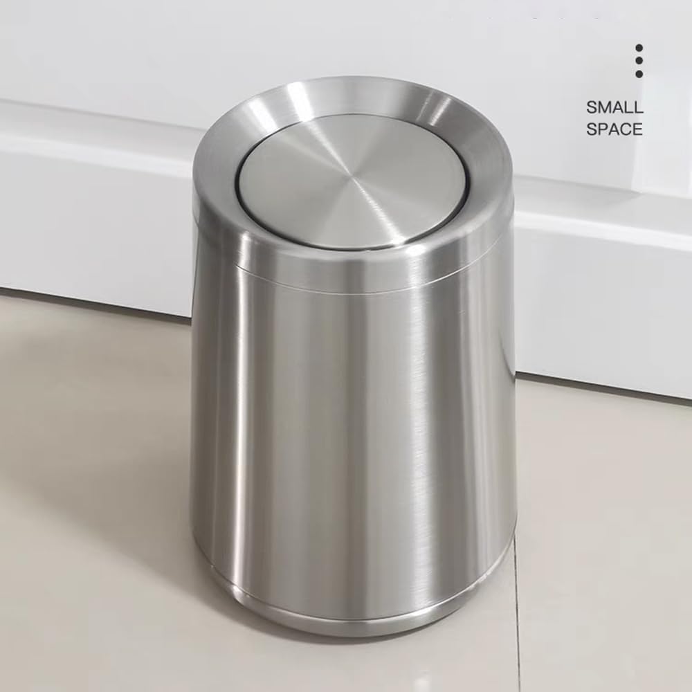 2.1 Gallon Bathroom Trash can with Lid, Small Brushed Silver Garbage Can, Stainless Steel Waste Basket for Bedroom Kitchen Office Hotel Powder Room Toilet (32A silver-8L)